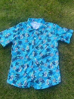 Seattle mariners Men's Blue Floral Short-Sleeve Button-Down Shirt